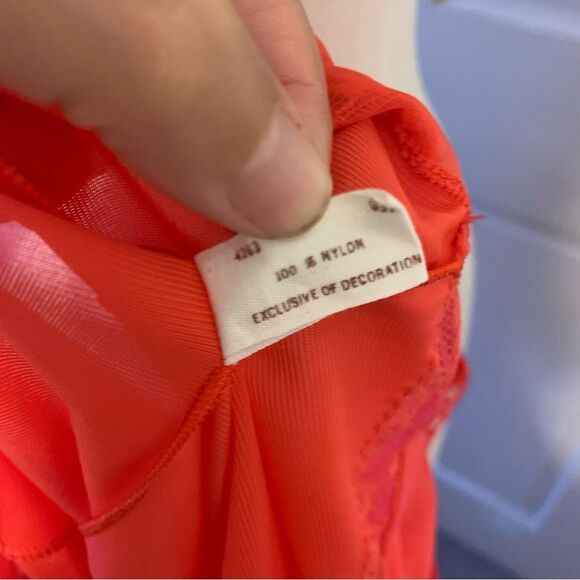 Vintage 1960s Henson Kickernick Pink Red Nightgown Slip with Chantilly Lace - M - Picture 3 of 8